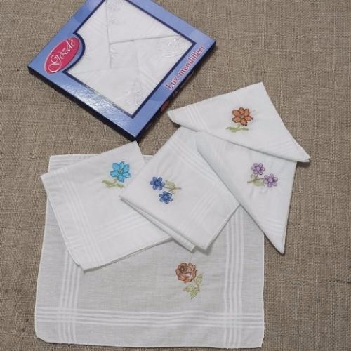 Bayan Nakışlı Mendil | %100 Pamuk, Özel İşlemeli 12'li Paket